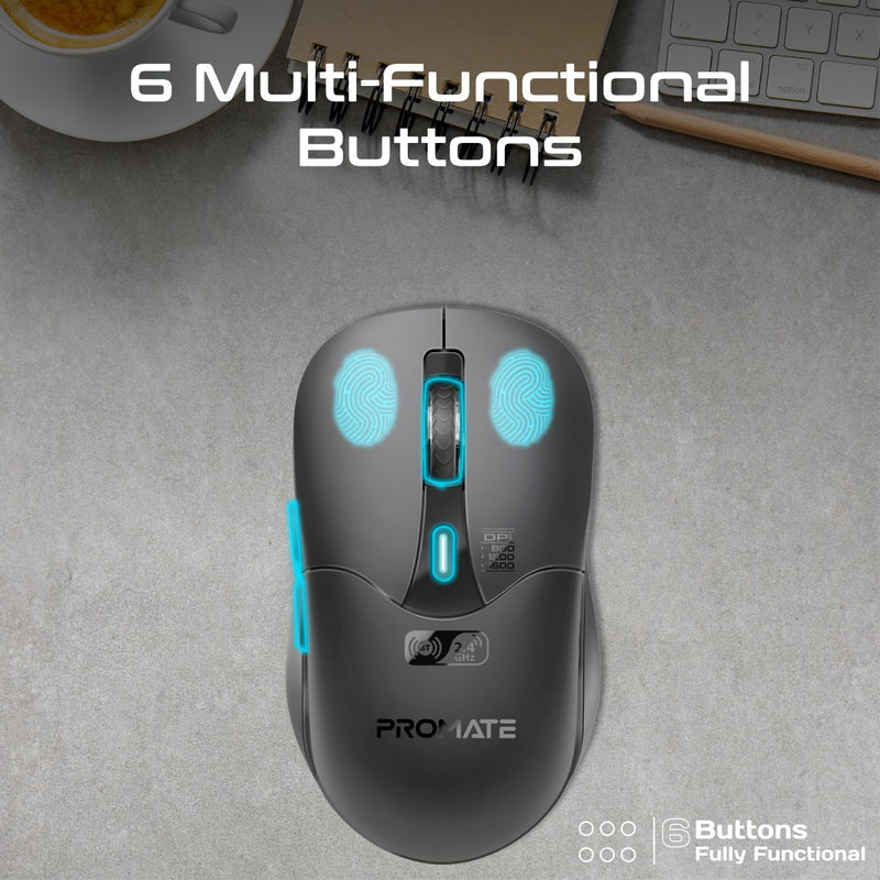 Promate Dual Mode Rechargeable Wireless Mouse with BT & RF Connectivity SAMO.BLACK PRO-MU-SAMO.BLACK