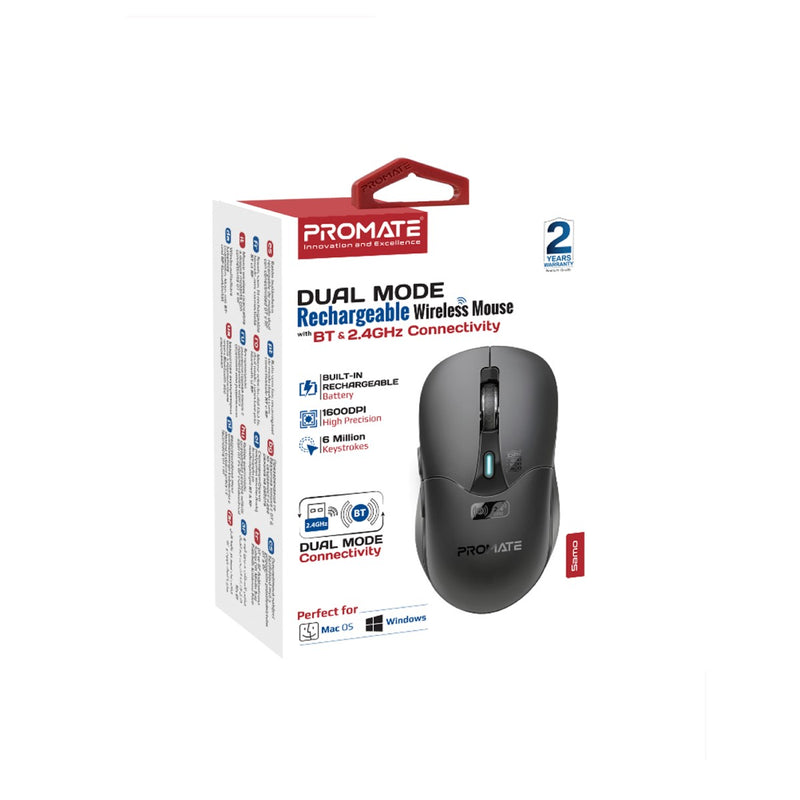 Promate Dual Mode Rechargeable Wireless Mouse with BT & RF Connectivity SAMO.BLACK PRO-MU-SAMO.BLACK