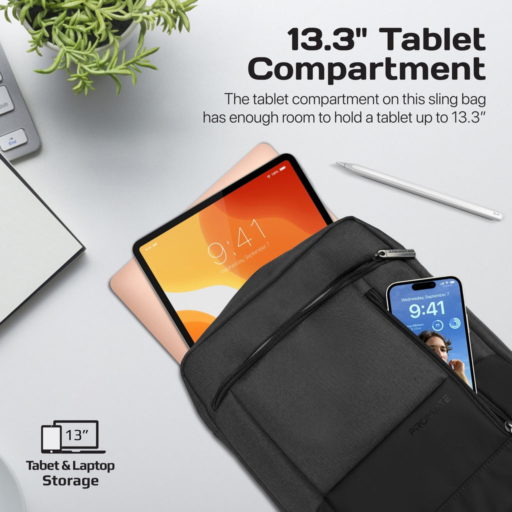 Promate SleekComfort™ 13” Tablet Hand Bag (SATCHEL-HB.BLACK) PRO-BG-SATCHEL-HB.BLACK