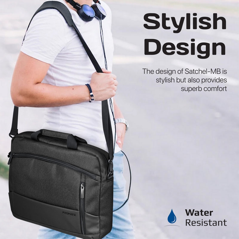Promate SleekComfort™ 15.6" Laptop Messenger Bag (SATCHEL-MB.BLACK) PRO-BG-SATCHEL-MB.BLACK
