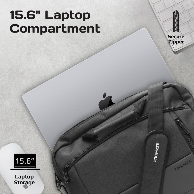Promate SleekComfort™ 15.6" Laptop Messenger Bag (SATCHEL-MB.BLACK) PRO-BG-SATCHEL-MB.BLACK