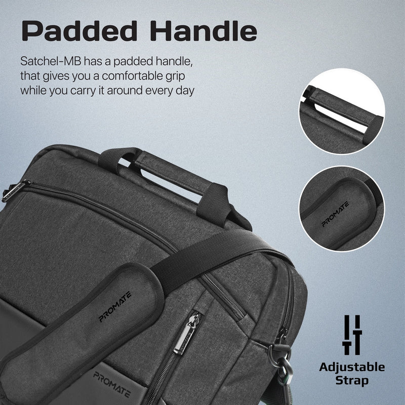 Promate SleekComfort™ 15.6" Laptop Messenger Bag (SATCHEL-MB.BLACK) PRO-BG-SATCHEL-MB.BLACK