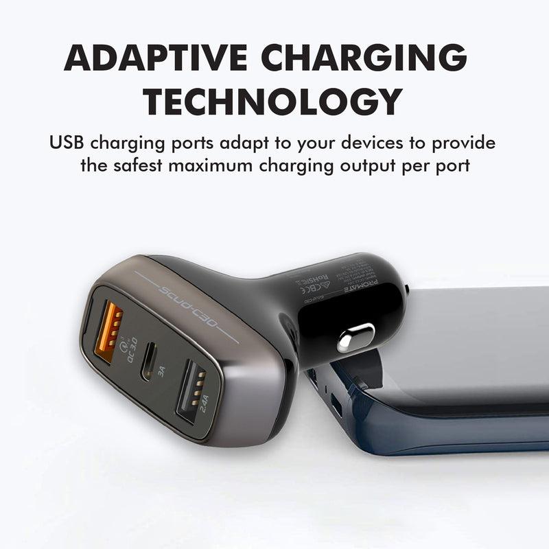 Promate Car Charger QC 3.0 with 30 Watt Dual USB Ports(SCUD-30) PRO-CC-SCUD‐30