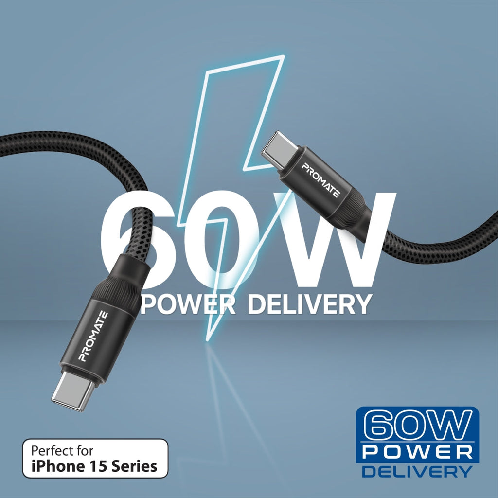 Promate 60W Power Delivery Self-Organizing Magnetic USB-C Cable SPRINGY.GREY PRO-CABLE-SPRINGY.GREY