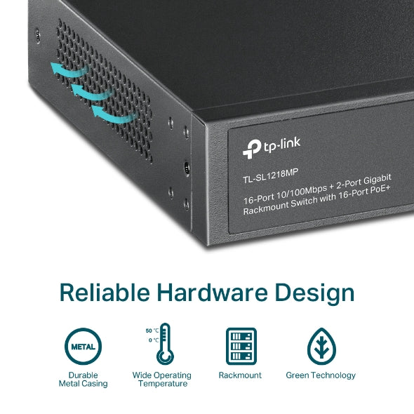 TP-Link Switch 16Port 10/100 + 2-Port Gigabit Unmanaged PoE Switch (TL-SL1218MP) NS-TP-TL-SL1218MP