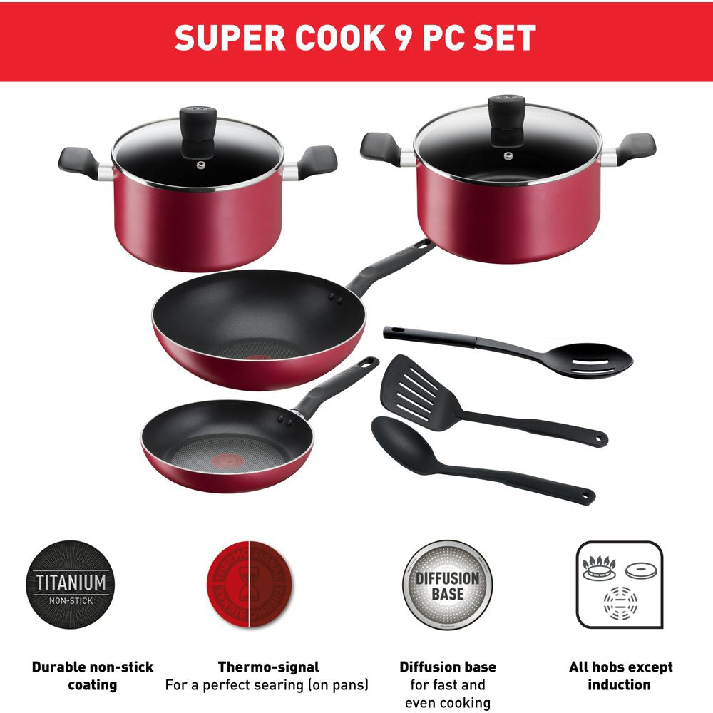 TEFAL SUPER COOK 9 PC SET RED (B460S984) SET9PCSRED