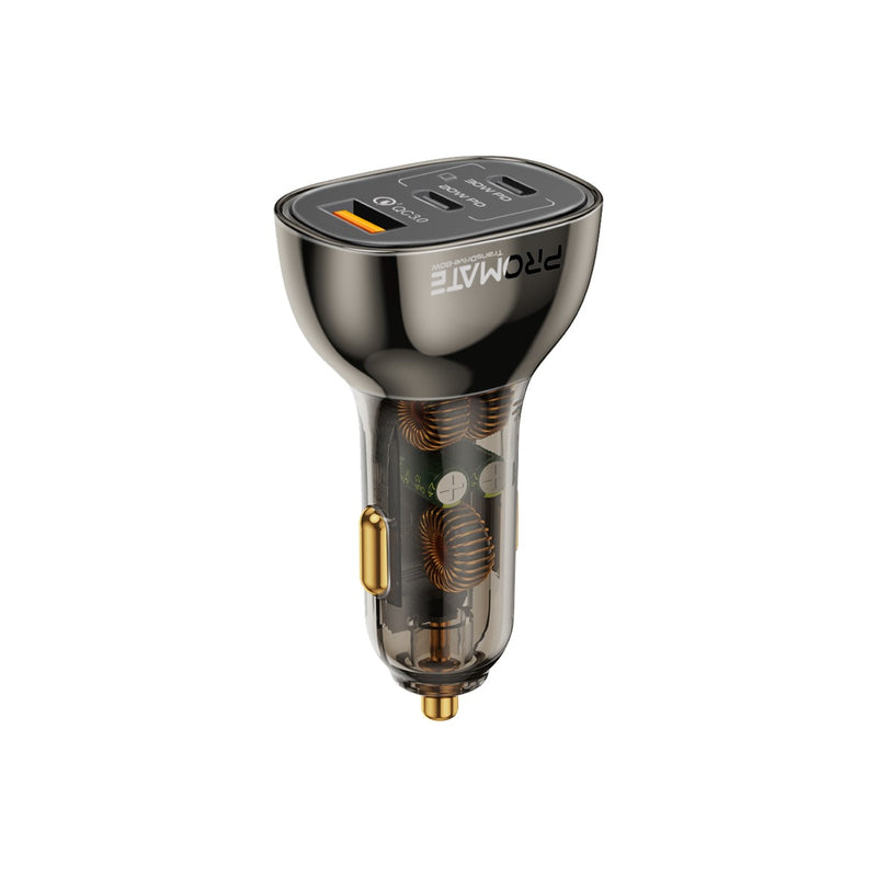 Promate Car Charger TRANSDRIVE-80W Multi-Port Transparent with QC 3.0 & Power Delivery PRO-CC-TRANSDRIVE-80W