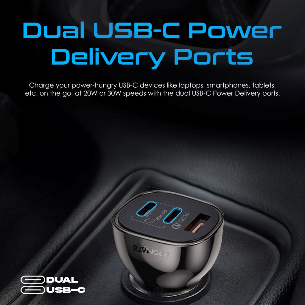 Promate Car Charger TRANSDRIVE-80W Multi-Port Transparent with QC 3.0 & Power Delivery PRO-CC-TRANSDRIVE-80W