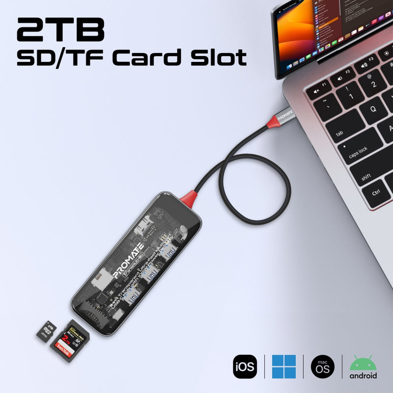 Promate 9-in 1 Transparent Ultra-Fast Multiport USB-C Hub with 100W Power Delivery TRANSHUB-GO PRO-HUB-TRANSHUB-GO
