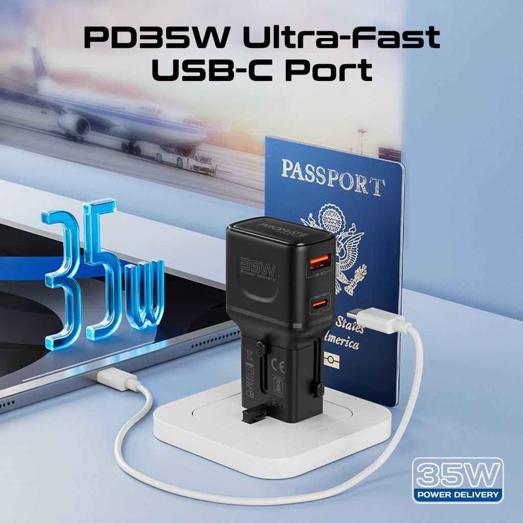 Promate 35W Power Delivery Multi-Port Travel Adapter (TriPlug-PD35) PRO-CC-TriPlug-PD35