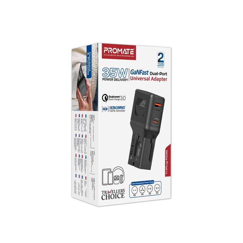 Promate 35W Power Delivery Multi-Port Travel Adapter (TriPlug-PD35) PRO-CC-TriPlug-PD35