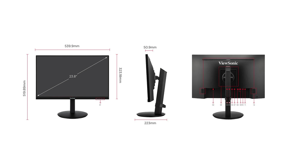 VIEWSONIC VG2409U-2 24" FULL HD ERGONOMIC DOCKING STATION - USB-C HUB, HDMI, DISPLAY PORTS