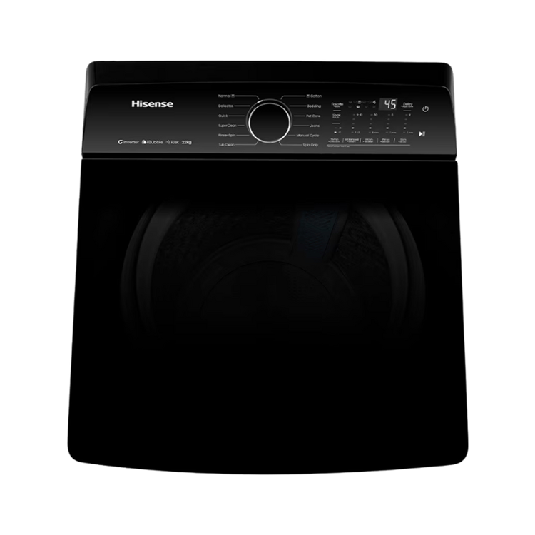 HISENSE 20KG TOP LOADER WASHING MACHINE- PREMIUM BLACK- DDM INVERTER MOTOR