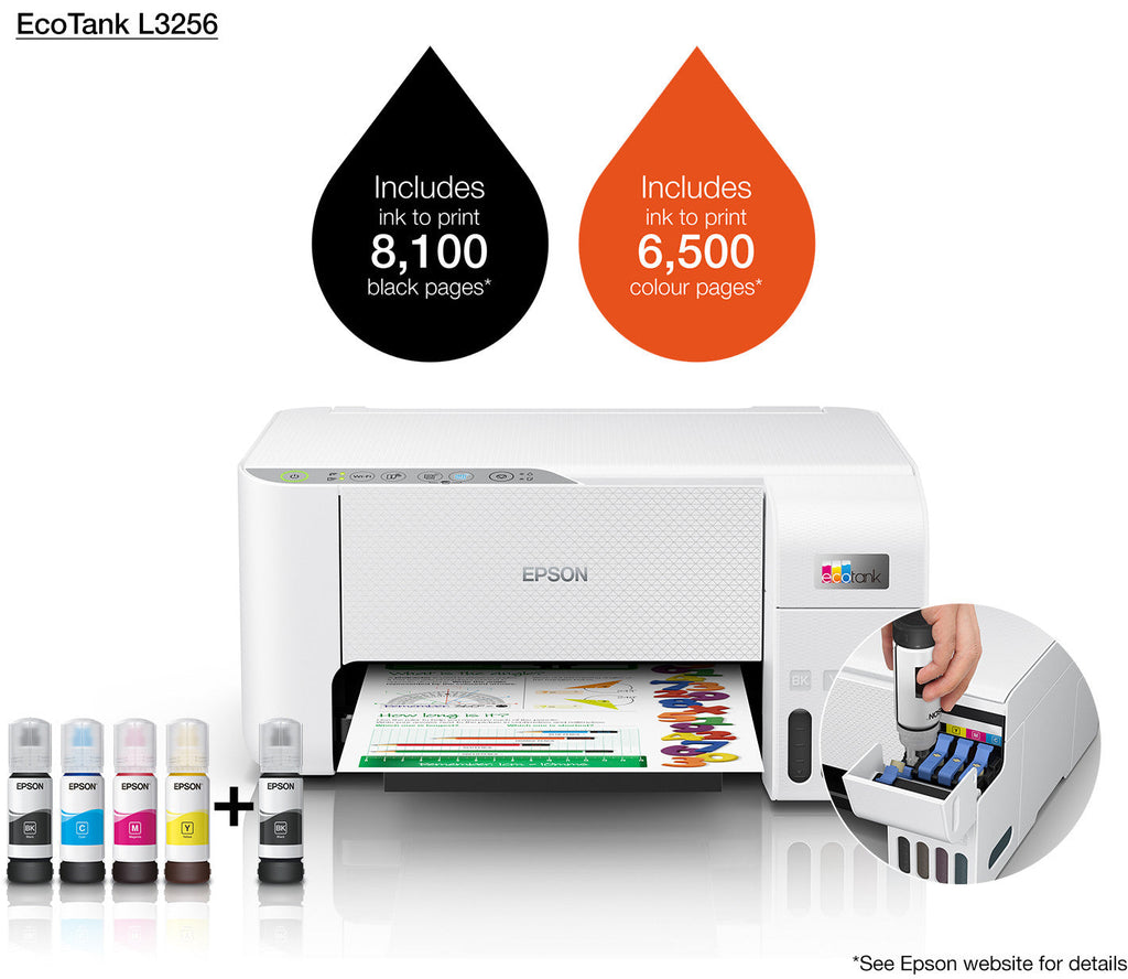 EPSON L3256 ECOTANK PRINTER, 3-IN-1, USB, WIFI DIRECT, WHITE