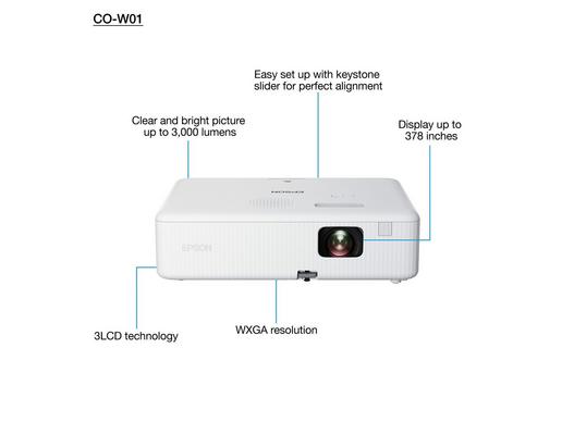 EPSON CO-W01 PROJECTOR, WXGA, HD READY, 3000 LUMENS, HDMI