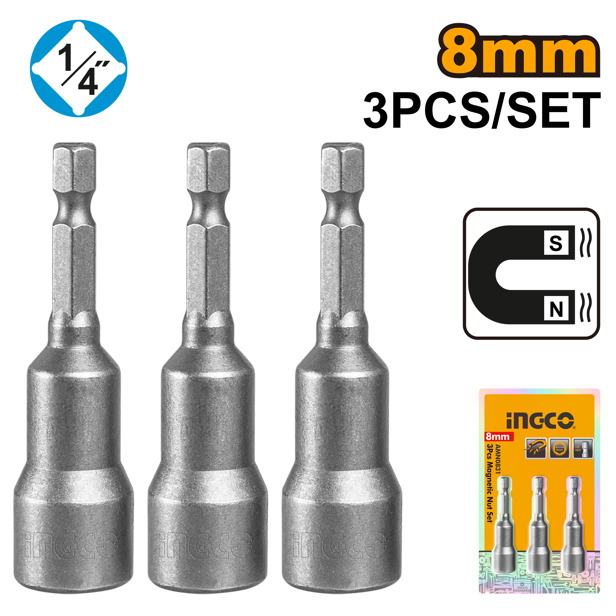 INGCO NUT SET IMPACT MAGNETIC  3 PCS