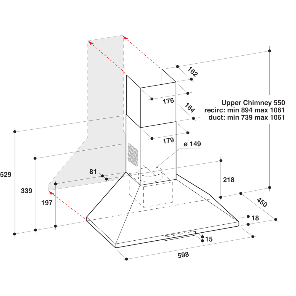 WHIRLPOOL COOKER HOOD CHIMNEY 60CM