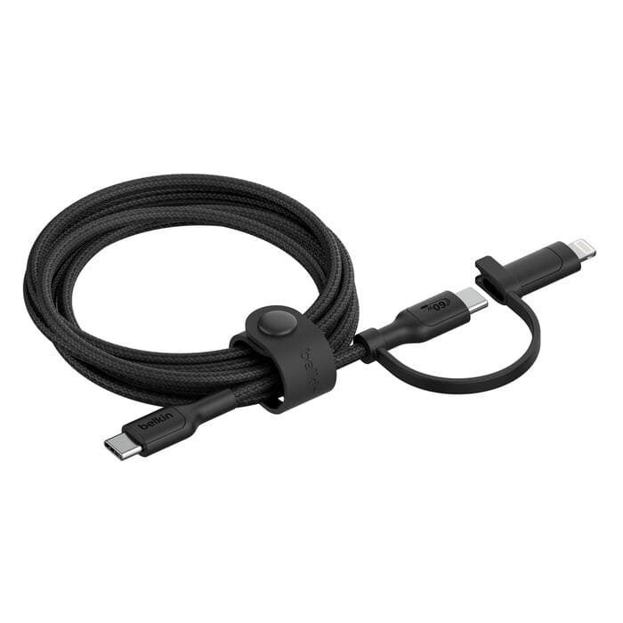 Belkin Booscharge 2in1 USB-C to USB-C Braided Cable with Lighting Adapter, 1.5M CAC003HQ1.5MWH