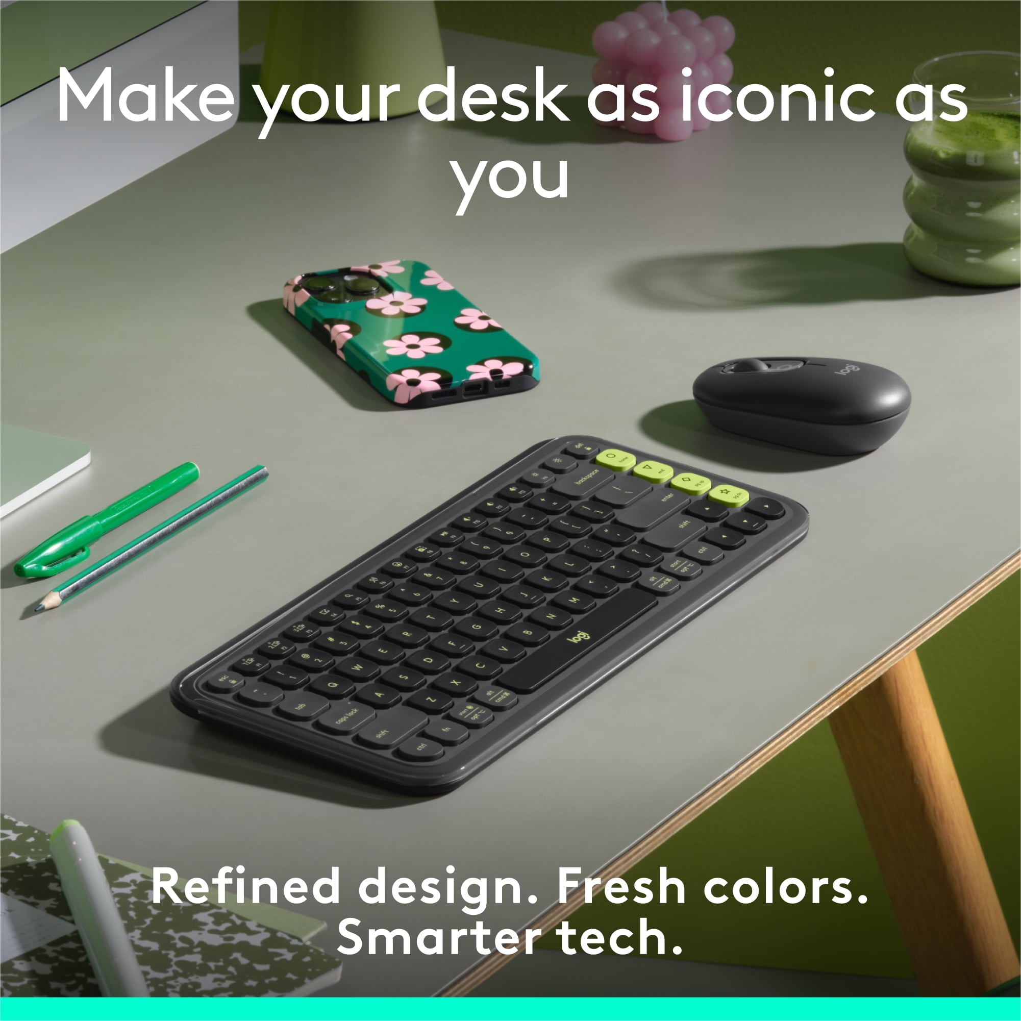 Logitech POP Icon Keys - Graphite - US Int'l - BT - Graphite & Green 920-013071