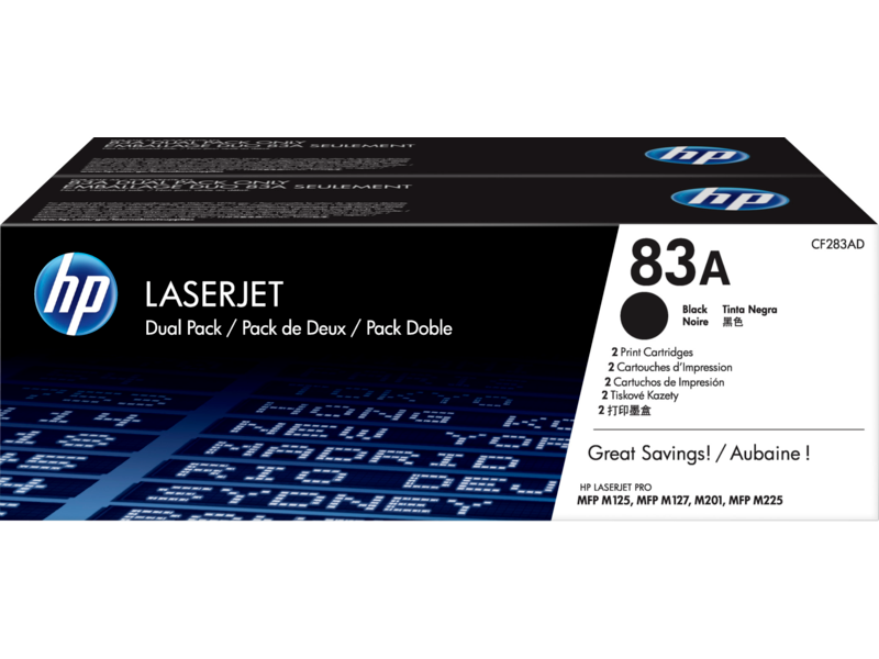 HP 83A 2-pack Black Original LaserJet Toner Cartridges (CF283AF)
