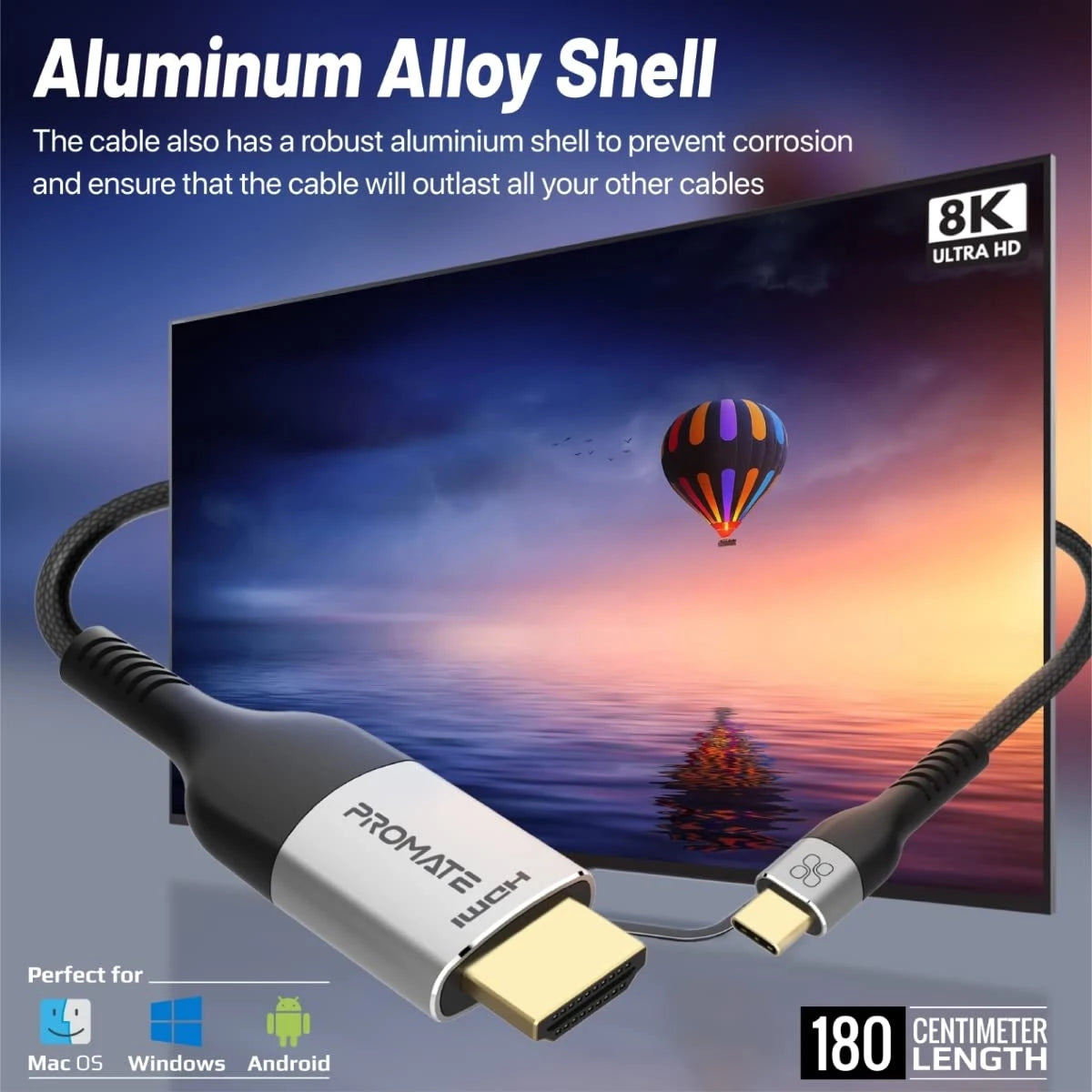 Promate 8K CrystalClarity™ USB-C to HDMI Cable (MediaCord-8K) PRO-CABLE-MediaCord-8K