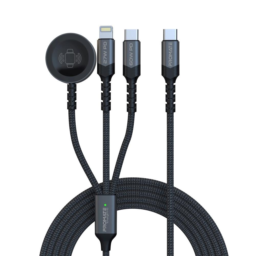 Promate 5-in-1 Multi-Connector Cable for Charging & Data Transfer with Apple Watch Charger ICHARGE-TRIO.WHITE PRO-CH-ICHARGE-TRIO.WHITE