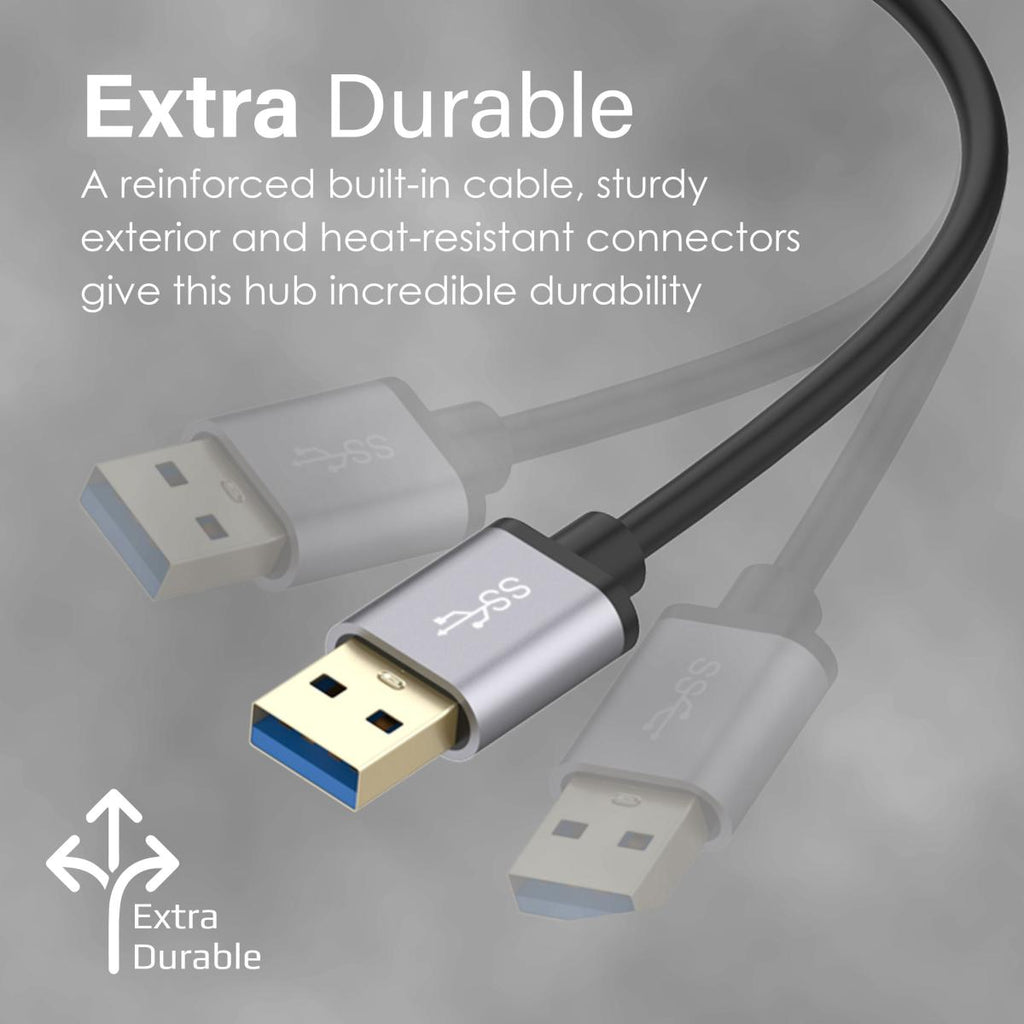 Promate Aluminium Alloy Powered USB Hub • 7 USB 3.0 Ports • USB-C Adaptor • 5Gbps Transfer Rate • Data & Charge EZHUB-7 PRO-HUB-EZHUB-7
