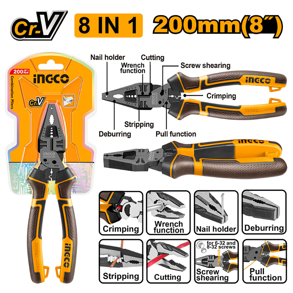 INGCO COMBINATION PLIERS MULTI FUNCTION 8 IN 1
