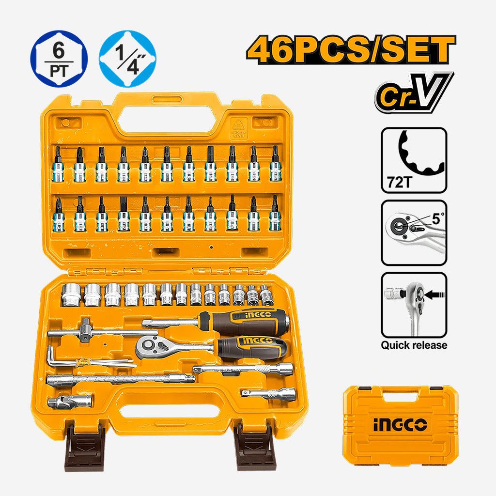 INGCO 46 PCS 1/4" SOCKET SET HKTS14462