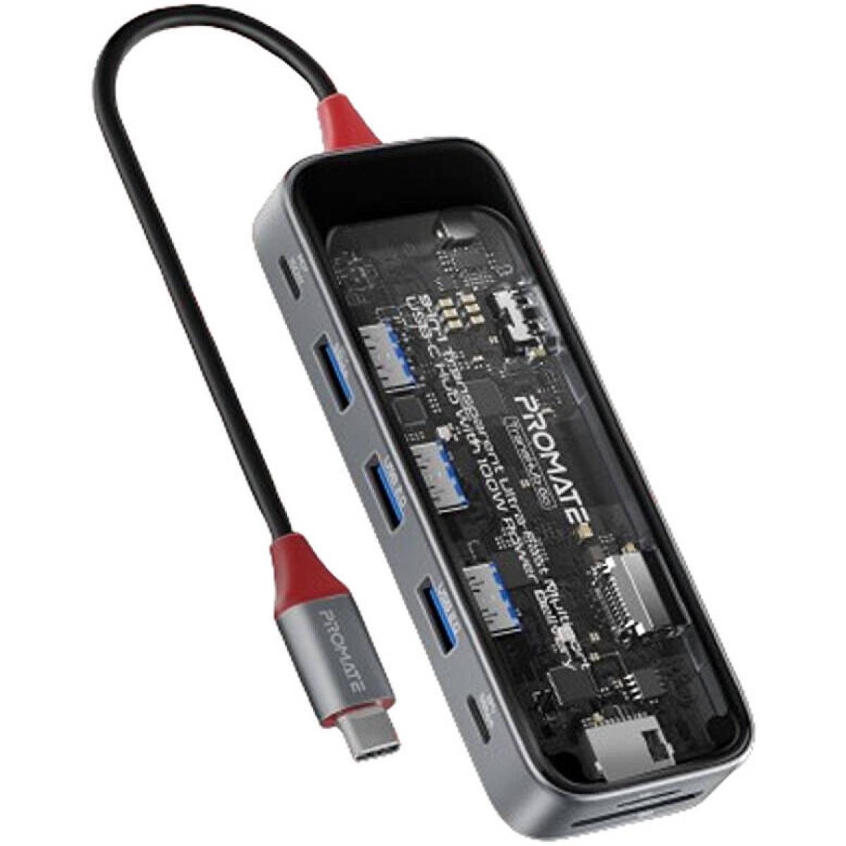 Promate 9-in 1 Transparent Ultra-Fast Multiport USB-C Hub with 100W Power Delivery TRANSHUB-GO PRO-HUB-TRANSHUB-GO