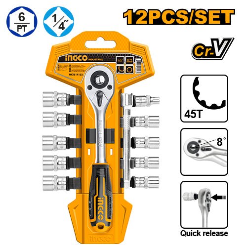 INGCO SOCKET SET OF 12 PCS 1\4"