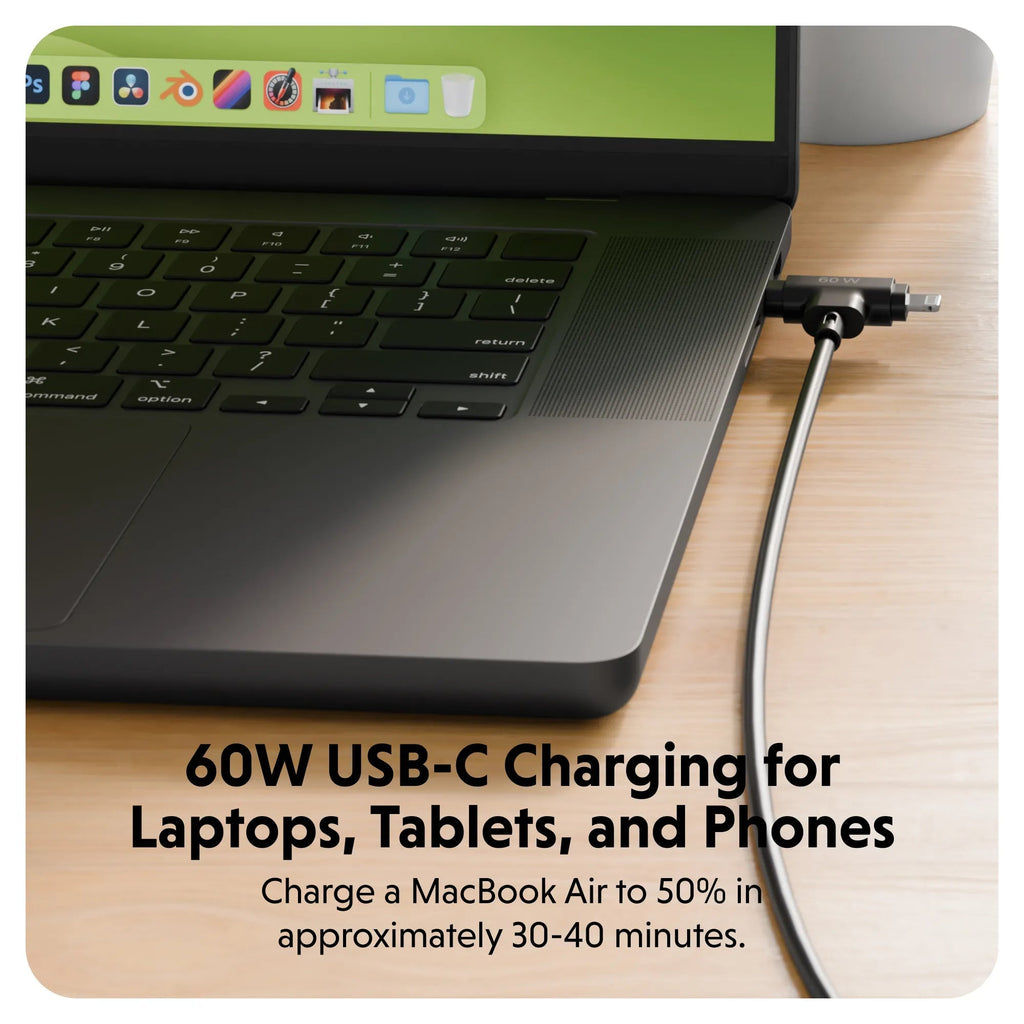 Hyper HyperJuice Silicone USB-C to USB-C and Lightning Hybrid 60W Cable - Black