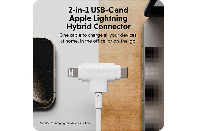 Hyper HyperJuice Silicone USB-C to USB-C and Lightning Hybrid 60W Cable - White