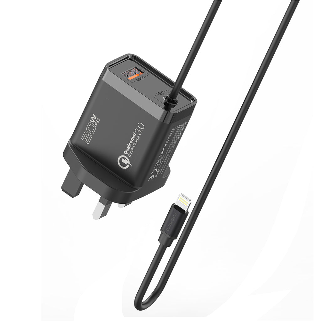 Promate Wall Socket Charger Black ICHARGE-PDQC3.UK-BK (lighting, USB-A) PRO-CH-ICHARGE-PDQC3.UK-BK