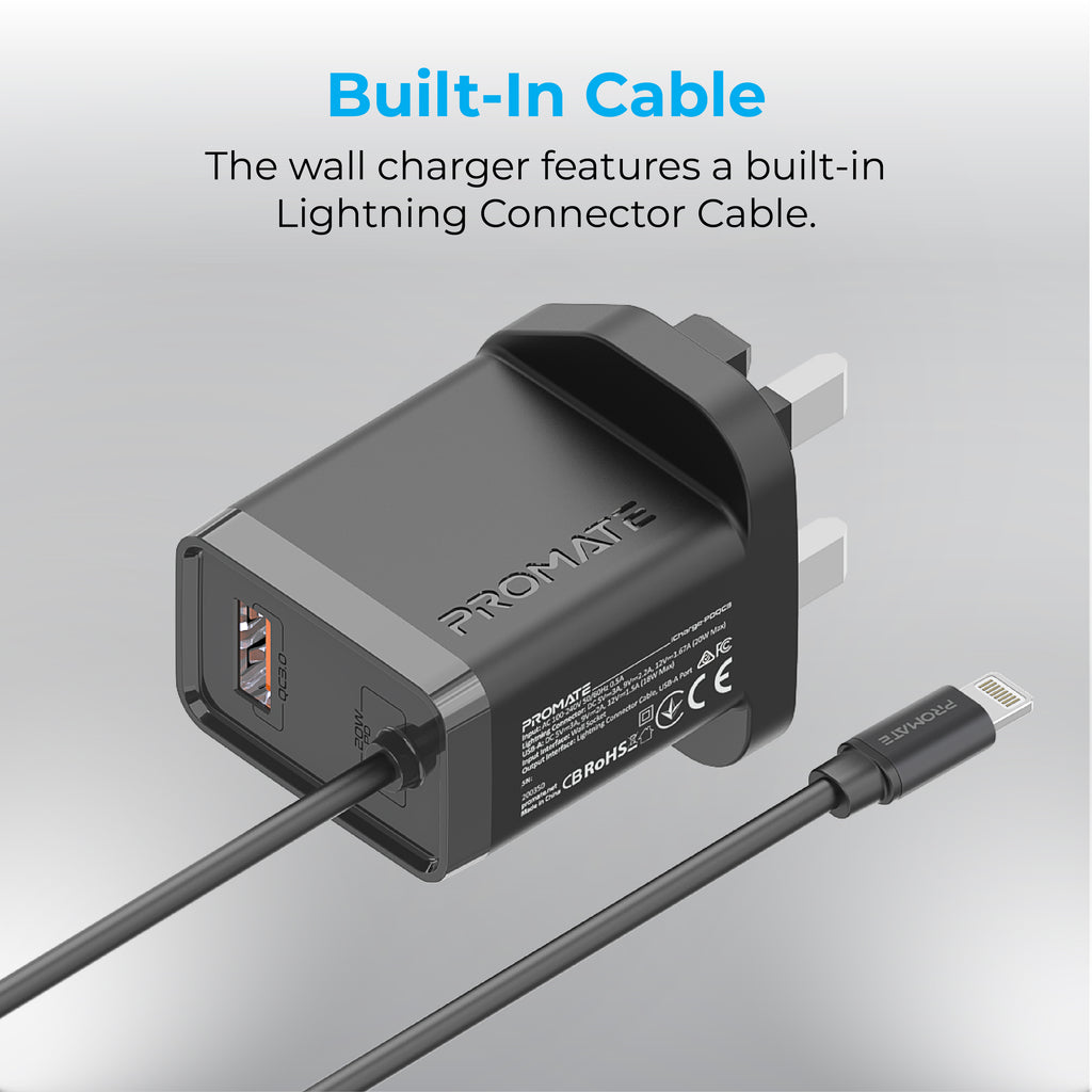 Promate Wall Socket Charger Black ICHARGE-PDQC3.UK-BK (lighting, USB-A) PRO-CH-ICHARGE-PDQC3.UK-BK