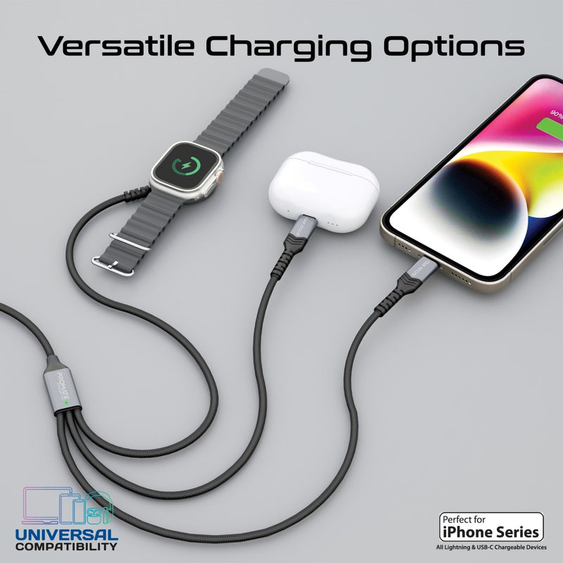 Promate 5-in-1 Multi-Connector Cable for Charging & Data Transfer with Apple Watch Charger ICHARGE-TRIO.WHITE PRO-CH-ICHARGE-TRIO.WHITE