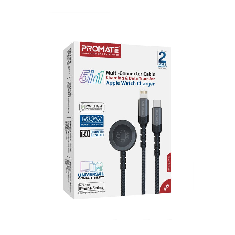 Promate 5-in-1 Multi-Connector Cable for Charging & Data Transfer with Apple Watch Charger ICHARGE-TRIO.WHITE PRO-CH-ICHARGE-TRIO.WHITE