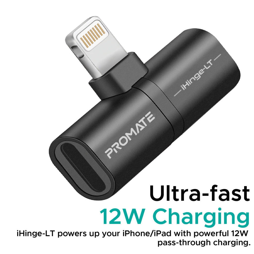 Promate 2-in-1 Audio & Charging Adaptor with Lightning Connector (iHinge-LT.BLACK) PRO-ADA-iHinge-LT.BLACK