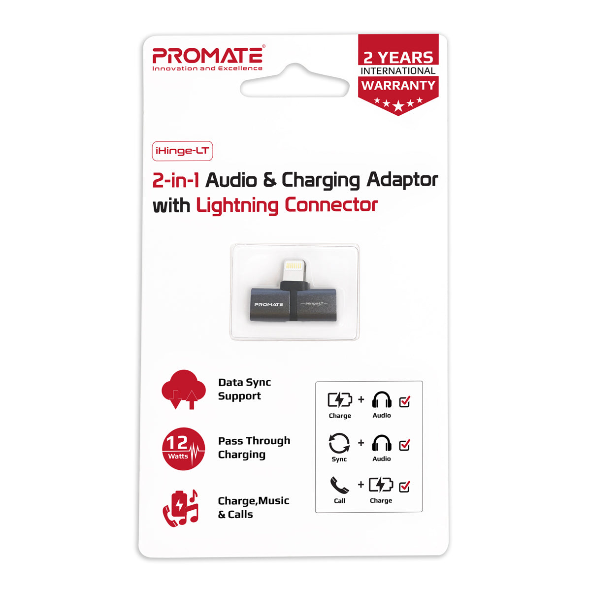 Promate 2-in-1 Audio & Charging Adaptor with Lightning Connector (iHinge-LT.BLACK) PRO-ADA-iHinge-LT.BLACK