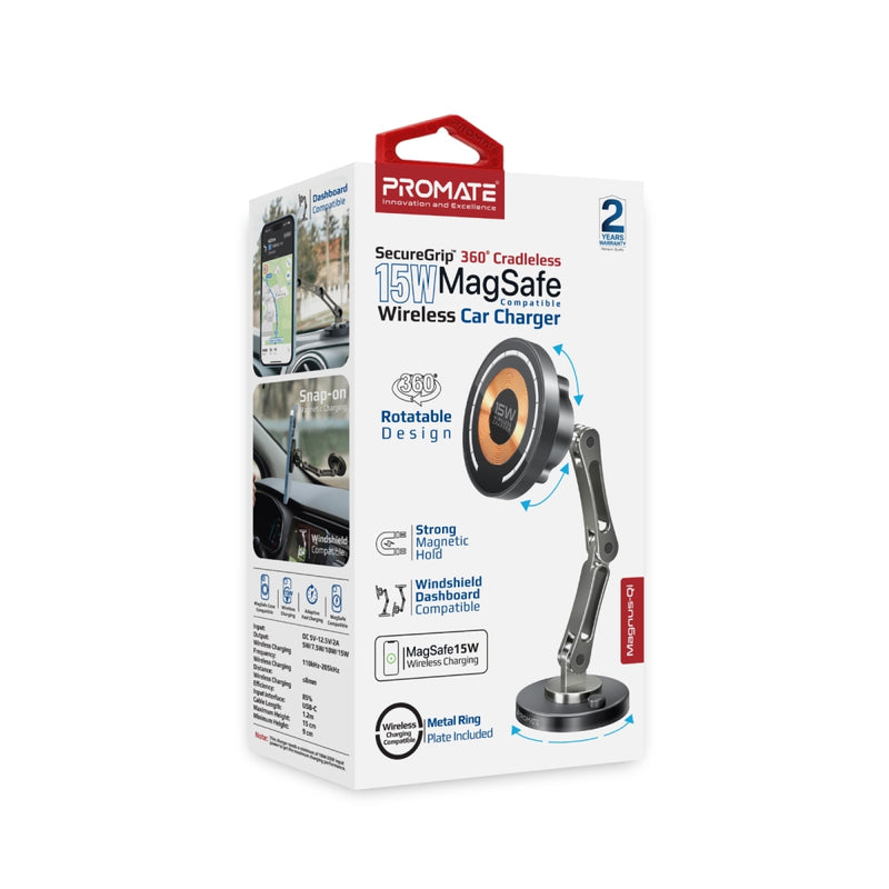 Promate MAGNUS-QI SecureGrip 360 Cradleless 15W Magsafe Compatible Wireless Car Charger PRO-CH-MAGNUS-QI