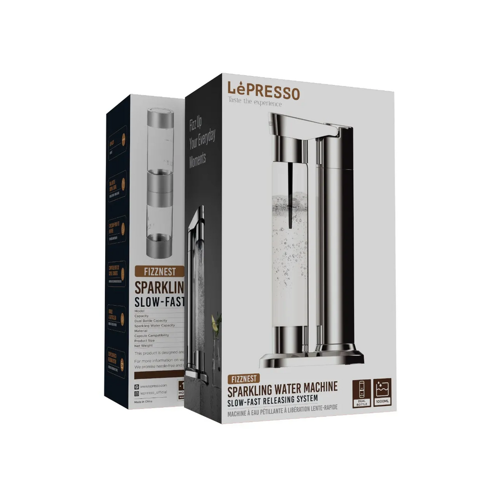 LePresso Instant Carbonator Stainless Steel Soda Maker with Dual Bottle (500+350ml ) - Silver LPCFFSSM0097-SL