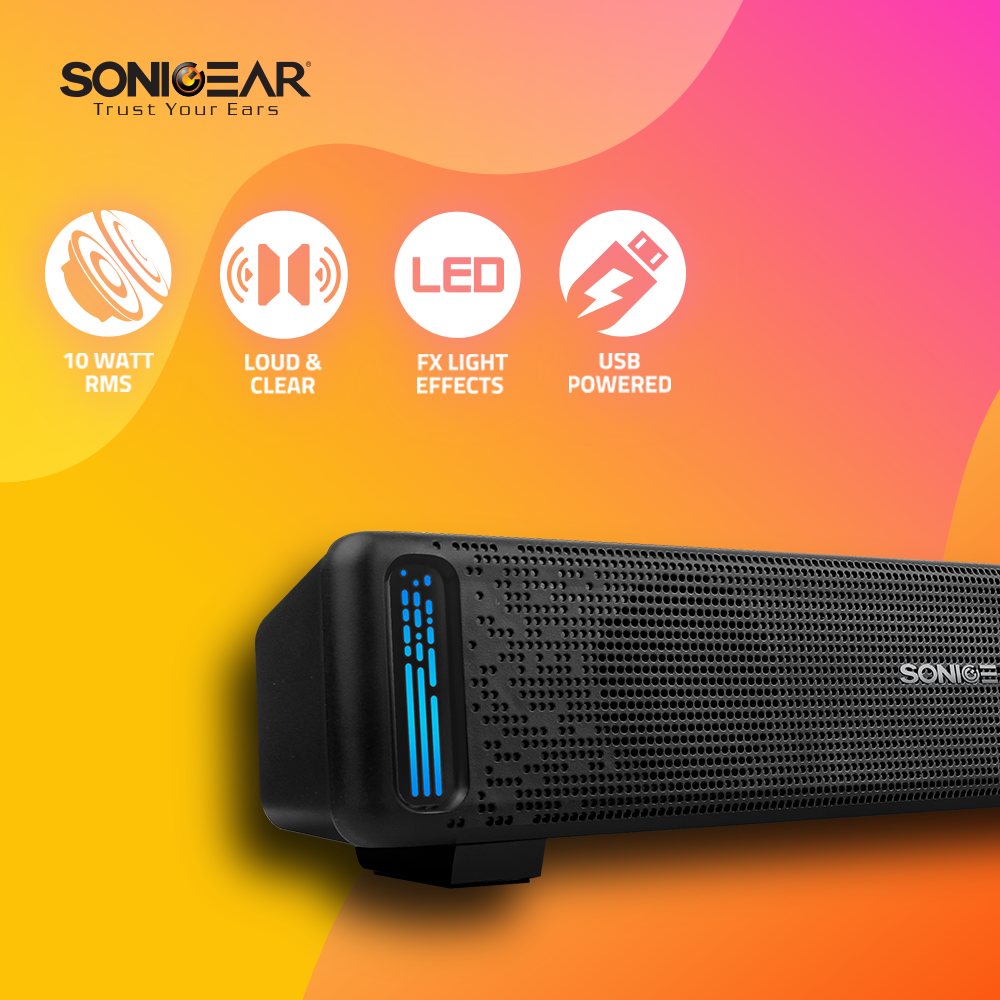 Sonicgear U200 Soundbar 7 Pulsating LED Colours  - 10W - USB U200BLK