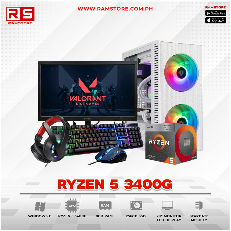 PCZ Desktop Computer Brandnew Ryzen 5 3400G & MATX White