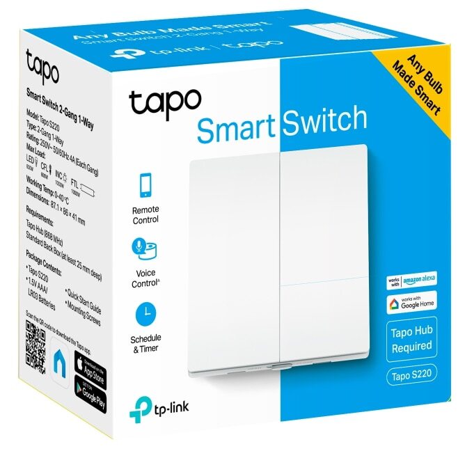 TP-Link Tapo Smart Light Switch 2 Gang 1 Way S220