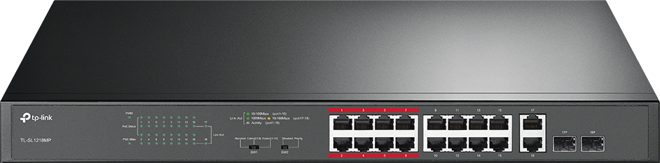 TP-Link Switch 16Port 10/100 + 2-Port Gigabit Unmanaged PoE Switch (TL-SL1218MP) NS-TP-TL-SL1218MP
