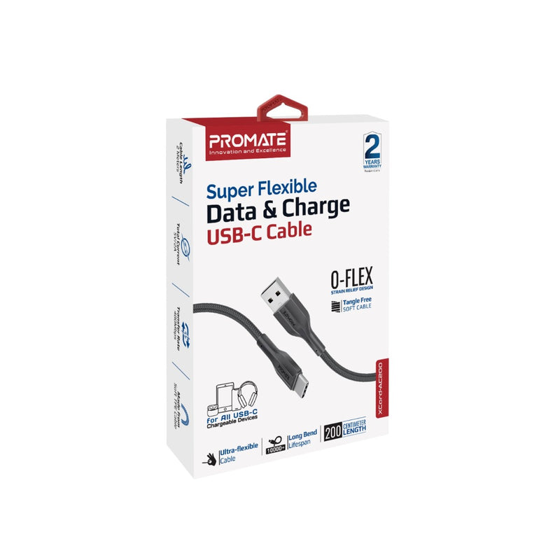 Promate Super Flexible Data and Charge USB-C Cable (XCord-AC-WHITE) PRO-CABLE-XCORD-AC.WHITE