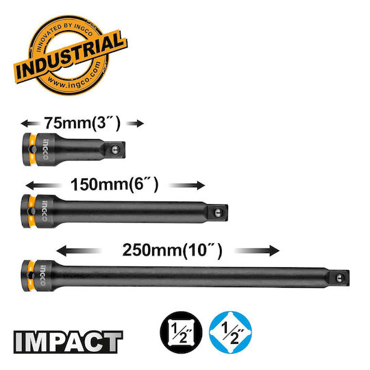INGCO 3 PCS 1/2"DR. IMPACT EXTENSION BAR SET HKISEB12031